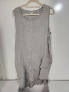 Dylan light gray Linen tiered sleeveless tank Dress, Size XL